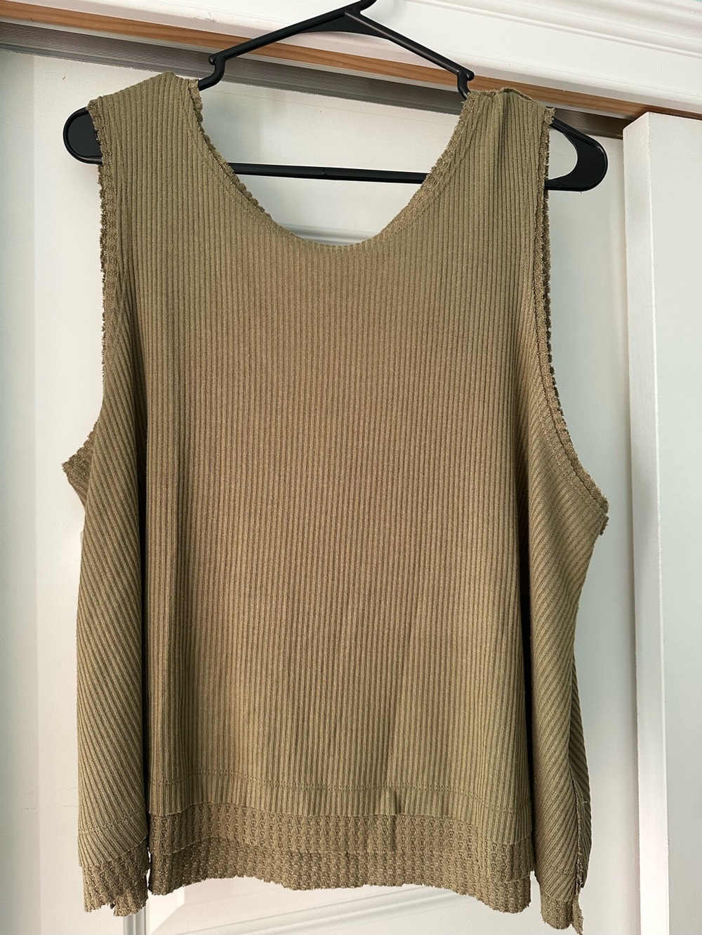 We the Free New Love Waffle Knit Ribbed Tank Olive Green Scoop Back #T1164 Sz M